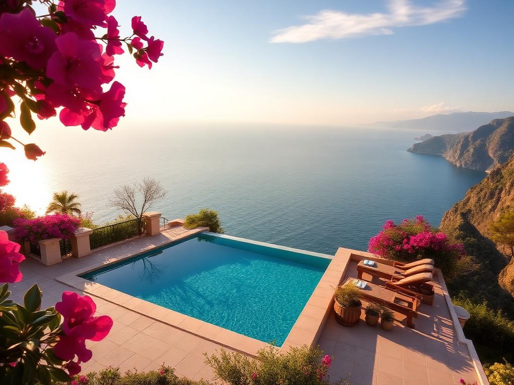 Cliffside villa terrace with sea view accommodation on the Amalfi Coast