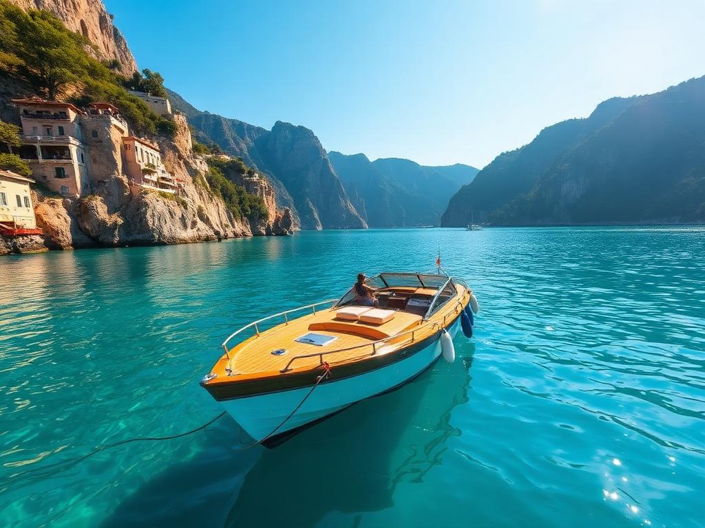 Private boat transfer along the Amalfi Coast cliffs